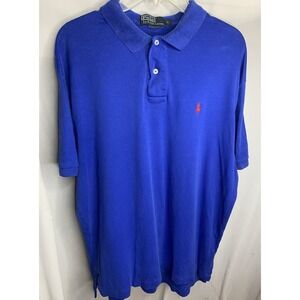 Mens L Polo By Ralph Lauren Blue Collared pony  Preppy Short Sleeve Cotton Shirt